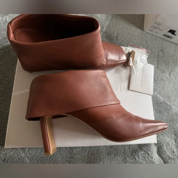 Jonathan Simkhai Karine Booties Foldover Cinnamon Brown Ankle Leather, Size 38EU - Picture 3 of 10